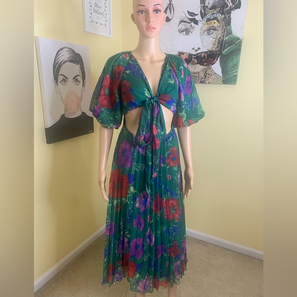 💫HP‼️💫 NWT ASOS DESIGN Floral Midi Dress in Green Multi, Size 6 - Picture 8 of 10